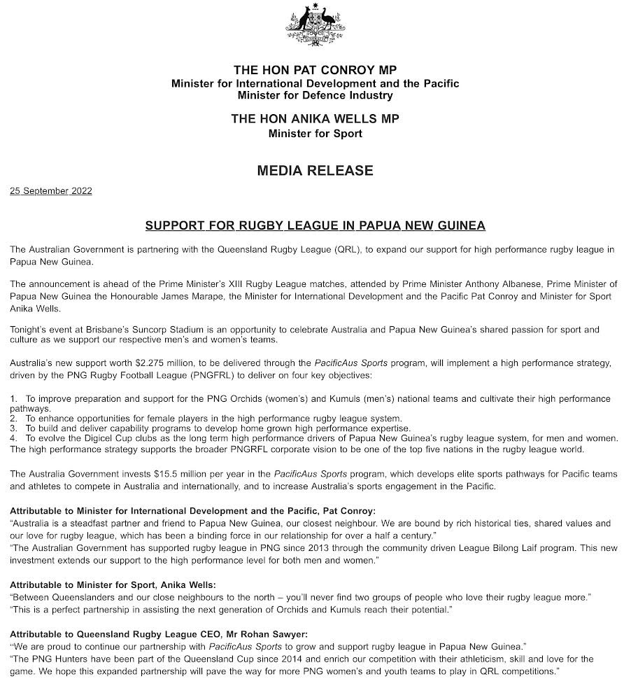 Pat Conroy MP (@patconroy1) on Twitter photo No one is more passionate about Rugby League than Papua New Guineans. Before tonight’s games I’m pleased to announce $2.3m in support for high performance rugby league in PNG. This funding will help grow the game & produce the next Justin Olam & Elsie Albert <a href="/NRL/">NRL</a> <a href="/PNGRFL_Official/">PNG Rugby Football League</a> No one is more passionate about Rugby League than Papua New Guineans. Before tonight’s games I’m pleased to announce $2.3m in support for high performance rugby league in PNG. This funding will help grow the game & produce the next Justin Olam & Elsie Albert <a href="/NRL/">NRL</a> <a href="/PNGRFL_Official/">PNG Rugby Football League</a>