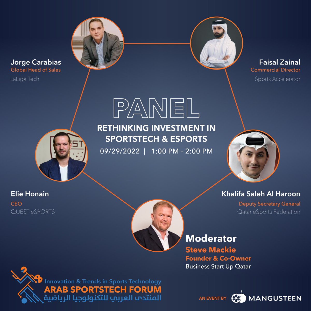 arabstf's tweet photo. Join us on Thursday, September 29th, at 1:00 pm for a discussion about "Rethinking SportsTech &amp; eSports Investment " with the biggest names in sports tech to build valuable connections in the sports industry in  Aspire Zone, Doha.
 #ArabSTF #ArabSTF2022 https://t.co/Px0QJwkOfK
