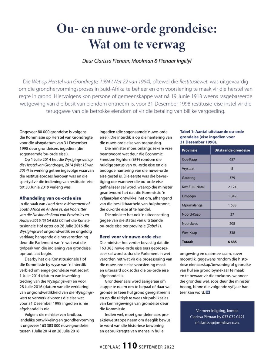 MoolmanPienaar's tweet photo. Old order and new order claims - what to do and what to expect. 

Ou-en nuwe orde eise - Wat om te doen en wat om te verwag.  

#restitution
@Veeplaas1 @Stockfarmmag @AgriOrbit https://t.co/gwDP2vyFYT