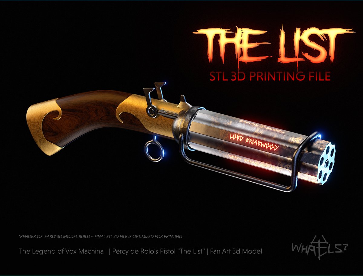 els_lvn's tweet photo. I cleaned up the 3d model #fanart of #voxmachina #percyderolo pistol I modeled a few months back and made it 3d print-ready. STL file is listed on my Etsy shop https://t.co/gTVculkJ36  #criticalrole #criticalroleart #voxmachina #props #whatels https://t.co/yfTOeZ3dq6