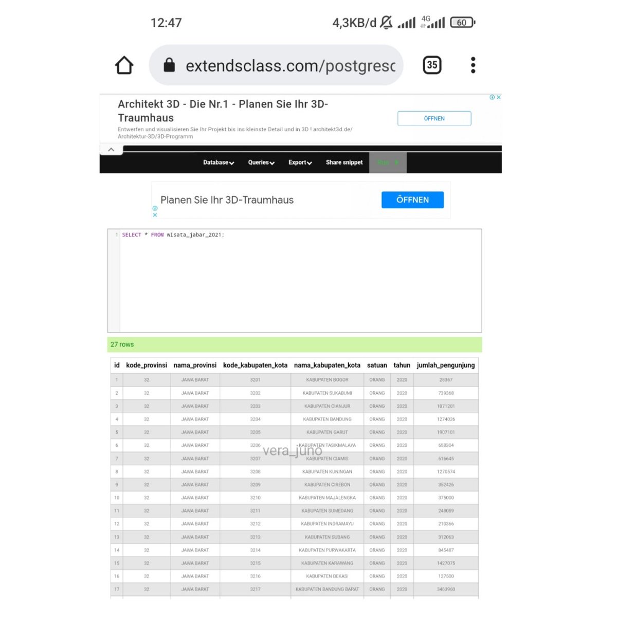 vera_juno's tweet photo. Hari minggu gabutku diisi dengan ikut kelas @myskill_id Introduction to SQL https://t.co/pAvlPLt9lp