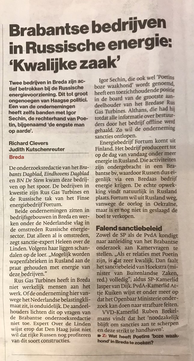KBurgerDirven's tweet photo. End all business with Russia! Two 🇳🇱Breda companies work in sanctioned RU energy sector and with Igor Sechin, #Rosneft CEO &amp; close ally of Putin. Igor Sechin is at the top of EU sanctions’ lists. Please act @DutchMFA @WBHoekstra! Thx @richardclevers @judithkutsch, great research. https://t.co/QIhZZan5tW