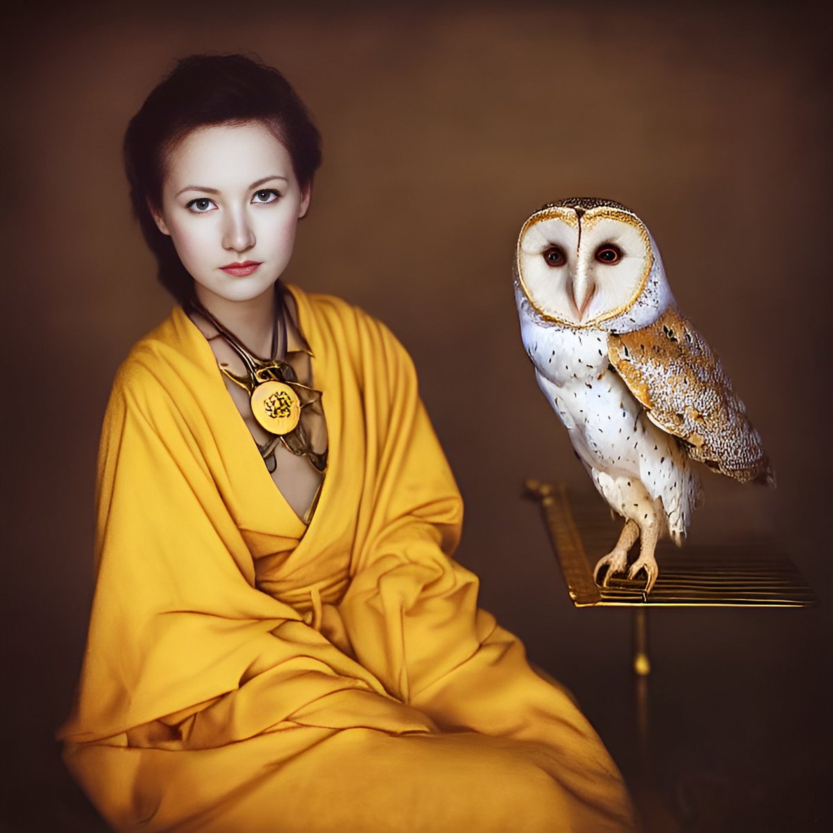 Mathieustern's tweet image. Never without my AI generated owl
Medium format portraits made in #stablediffusion and face corrected in #codeformer 
#aiartcommunity