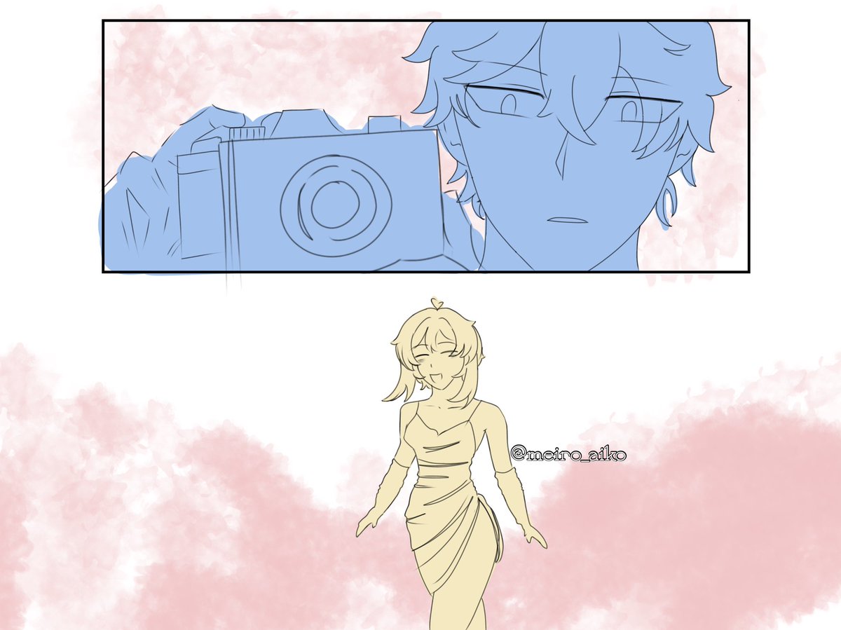 did a quick sketch with the wip i left days ago #chilumi #childe #lumine #artmoots #Genshinlmpact