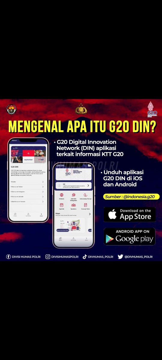 G20 DIN adl aplikasi terkair informasi KTT G20
#SiapKawalG20
Pengamanan KTT