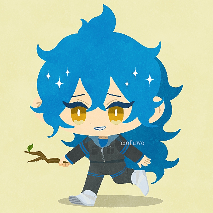 1boy male focus long hair blue hair solo chibi holding  illustration images