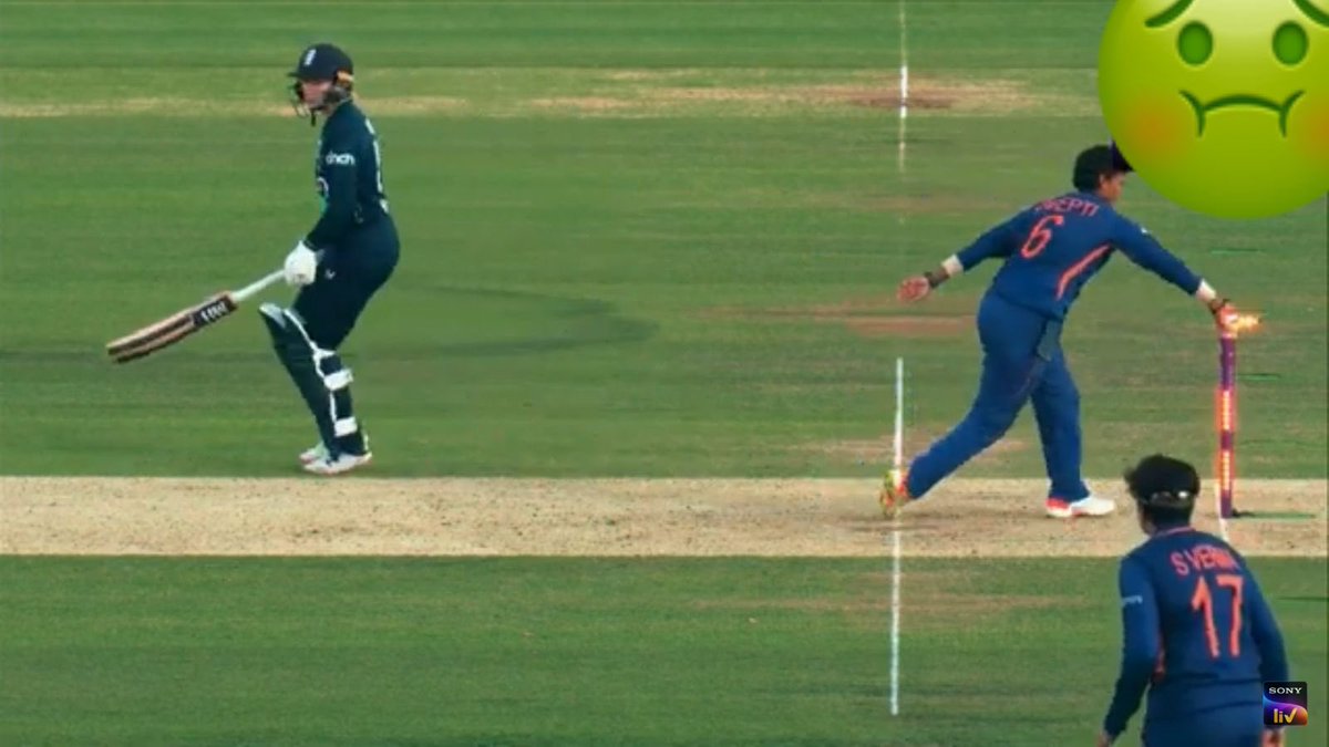 Shame <a href="/Indian_Cricket/">Indian Cricket Team</a> 
Cricket is a gentlemen/gentlewomen game but Indian woman <a href="/Deepti_Sharma06/">Deepti Sharma</a> played a shame of Criicket against Englishwomen 
Wake up <a href="/IndianCricketTm/">Indian Cricket Team</a>