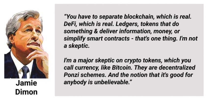 Stephiewgnr's tweet photo. Jamie says #BTC isn’t good for anybody, but JP Morgan…

1. Said Bitcoin was undervalued by 28% earlier this year in May

2. Made Bitcoin funds available to institutional clients

3. Has built its own crypto trading platform 
 
🌚🌚🌚🌚🌚 https://t.co/SpdOCdEHFe