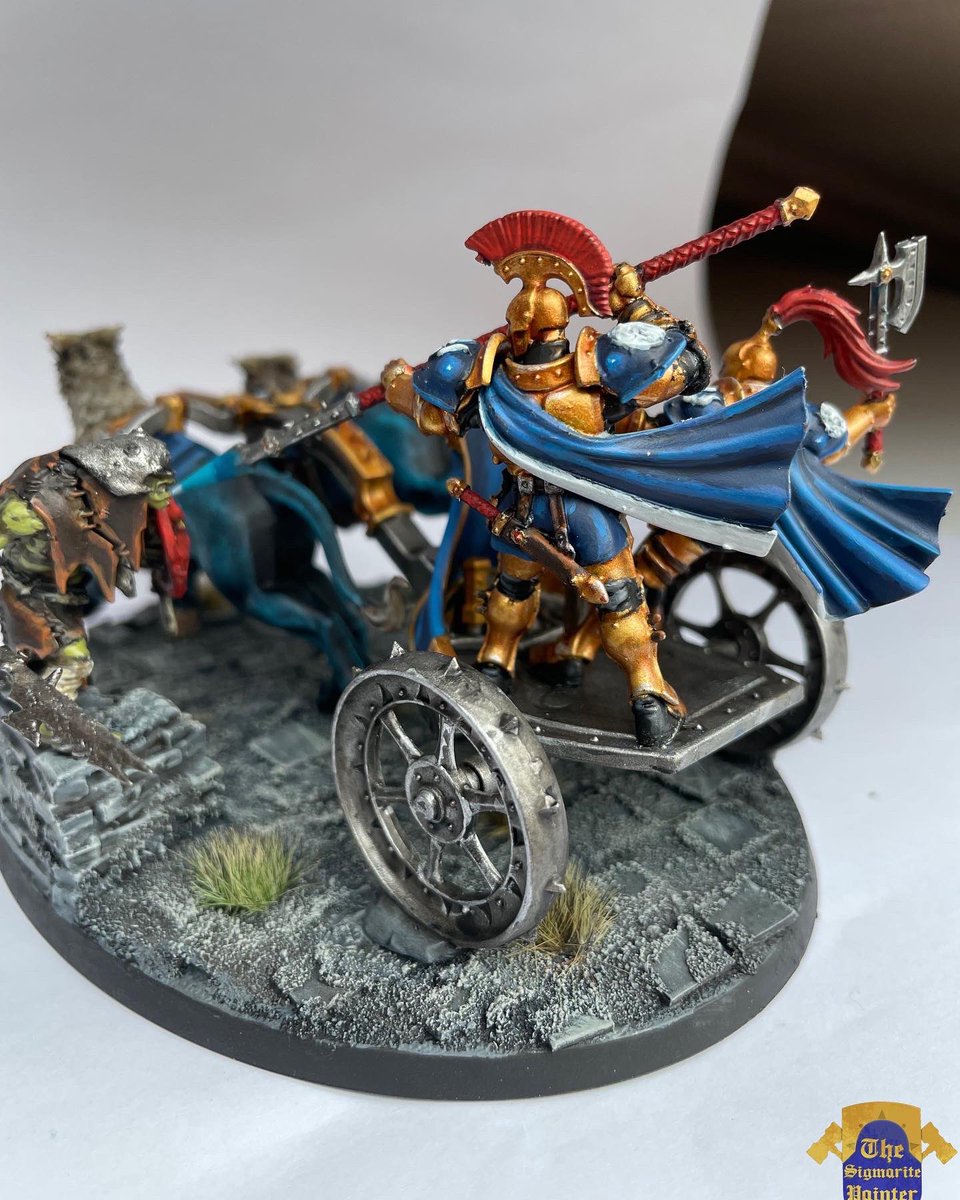 My 2nd #StormstrikeChariot for my #StormcastEternals of the #HammersofSigmar in the #AgeofSigmar is ready to ride into battle! More pictures on FB/ Insta.

@WarComTeam #WarhammerCommunity #PaintingWarhammer #Warmongers #Warhammer #miniaturepainting