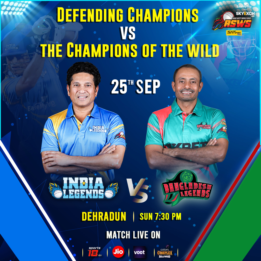 It's all happening tonight! Watch us fight the defending champions at 7.30 pm!

Watch all the action LIVE only on <a href="/colorscineplex/">Colors Cineplex</a>, Colors Cineplex Superhits, @voot, Jio, and Sports18 Khel 📺💙

#RoadSafetyWorldSeries #RSWS #BangladeshLegends #WorldSeriesT20 #InternationalCricket