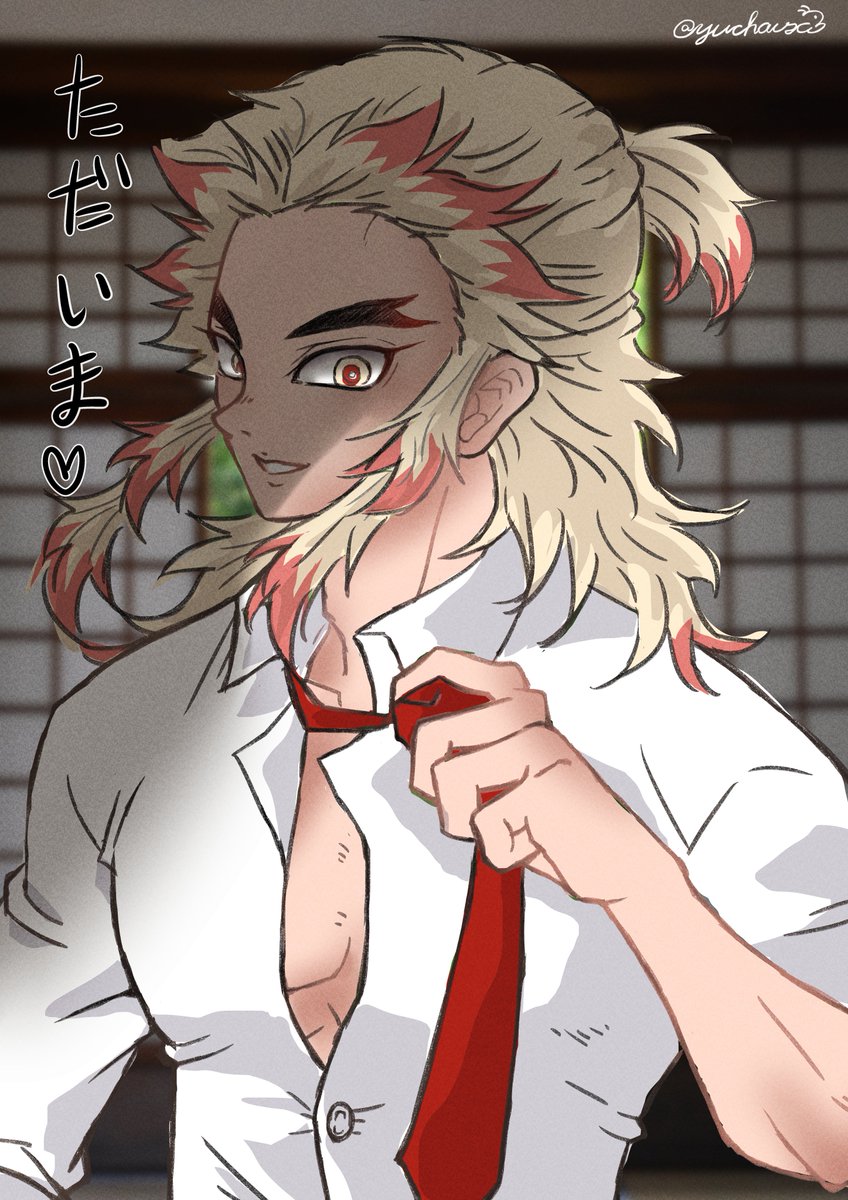 ゅちゃさんがTwitterに投稿した煉獄杏寿郎(鬼滅の刃)のイラスト。
