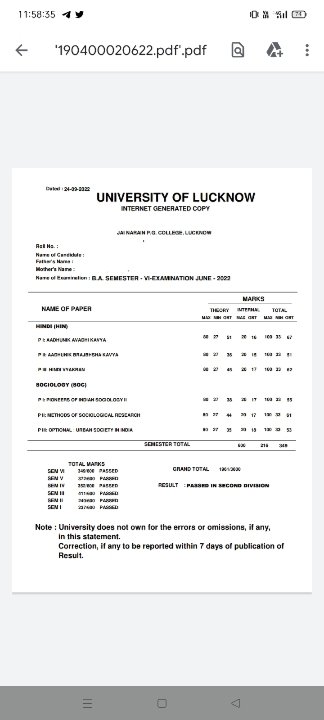 PreeetiV's tweet photo. @CoeUoL B.A. 6 SEMESTER 
marksheet me rashtriya gaurav ke no. nhi show ho rhe h .. result kitni bar re download kr chuke h .. 
pls solve this problem 🙏
         thankyou https://t.co/IbMVpYLXcB