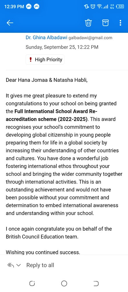 Natasha1ah's tweet photo. Congratulations Makassed Dawha School @makdawhaschool for being granted the Full International School Award Re-accreditation (2022-2025).We are proud of our achievement while wishing &amp; willing for many more to come! Special thanks to our ambassador @itani_myassar #ISA @lbBritish https://t.co/G3SekPwtK3