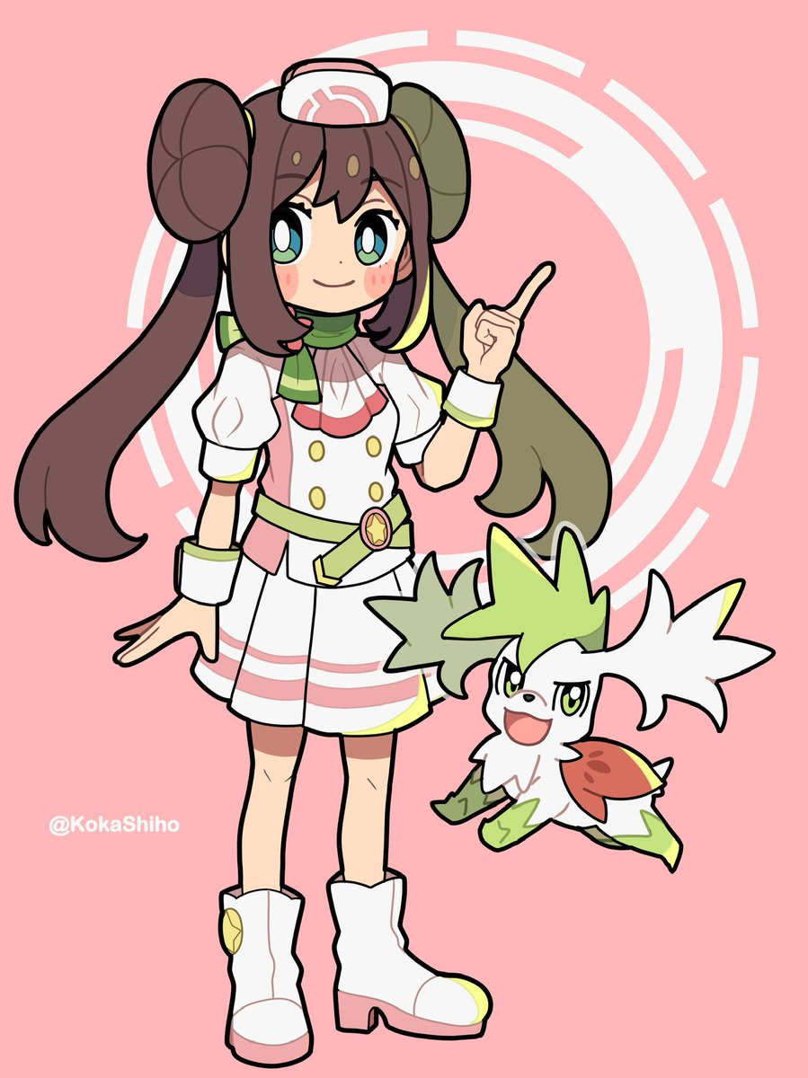 メイ(ポケモントレーナー) 「メイ&シェイミ(Rosa & Shaymin) - Pokémon #ポケマスア」|紅霞しほのイラスト