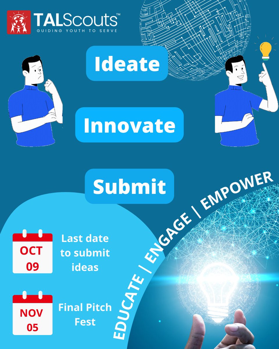 TALScoutsIndia's tweet photo. The clock is ticking! 2 weeks left till your social innovative ideas have to be submitted! Bring forth your creativity for a chance @ winning TALTransformers 2022. Bring your idea to life! 

Submit @ https://t.co/Z7OhBtqyv8 today! 

#talscouts #transformers2022 #socialinnovation https://t.co/bcdOoxeBml