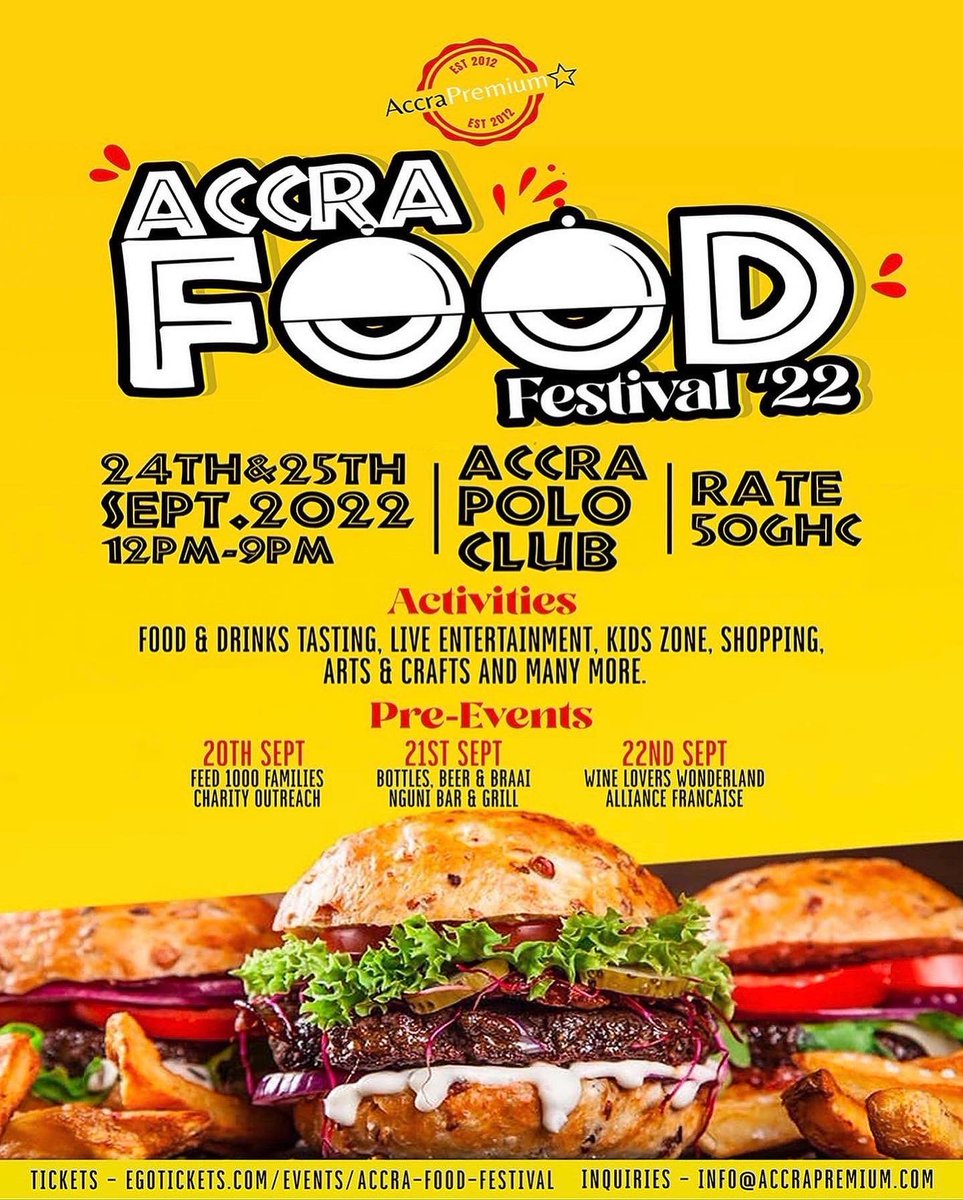 AccraPremium's tweet photo. Super excited to do it again today!

Don’t miss the 9th Accra Food Festival happening TODAY at the Accra Polo Club. 

The 9th Accra Food Festival
Sunday 25 September 2022
Accra Polo Club
🎟50 GHS https://t.co/ttuygUza9k