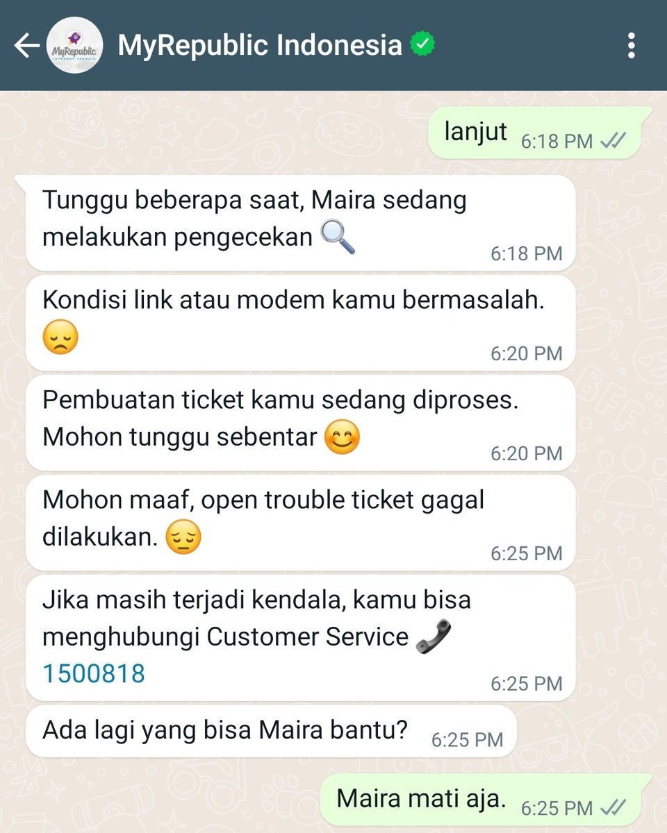 Beginilah kalo urusan CS dikasih sama bot bukan sama manusia beneran <a href="/MyRepublicID/">MyRepublic Indonesia</a>.