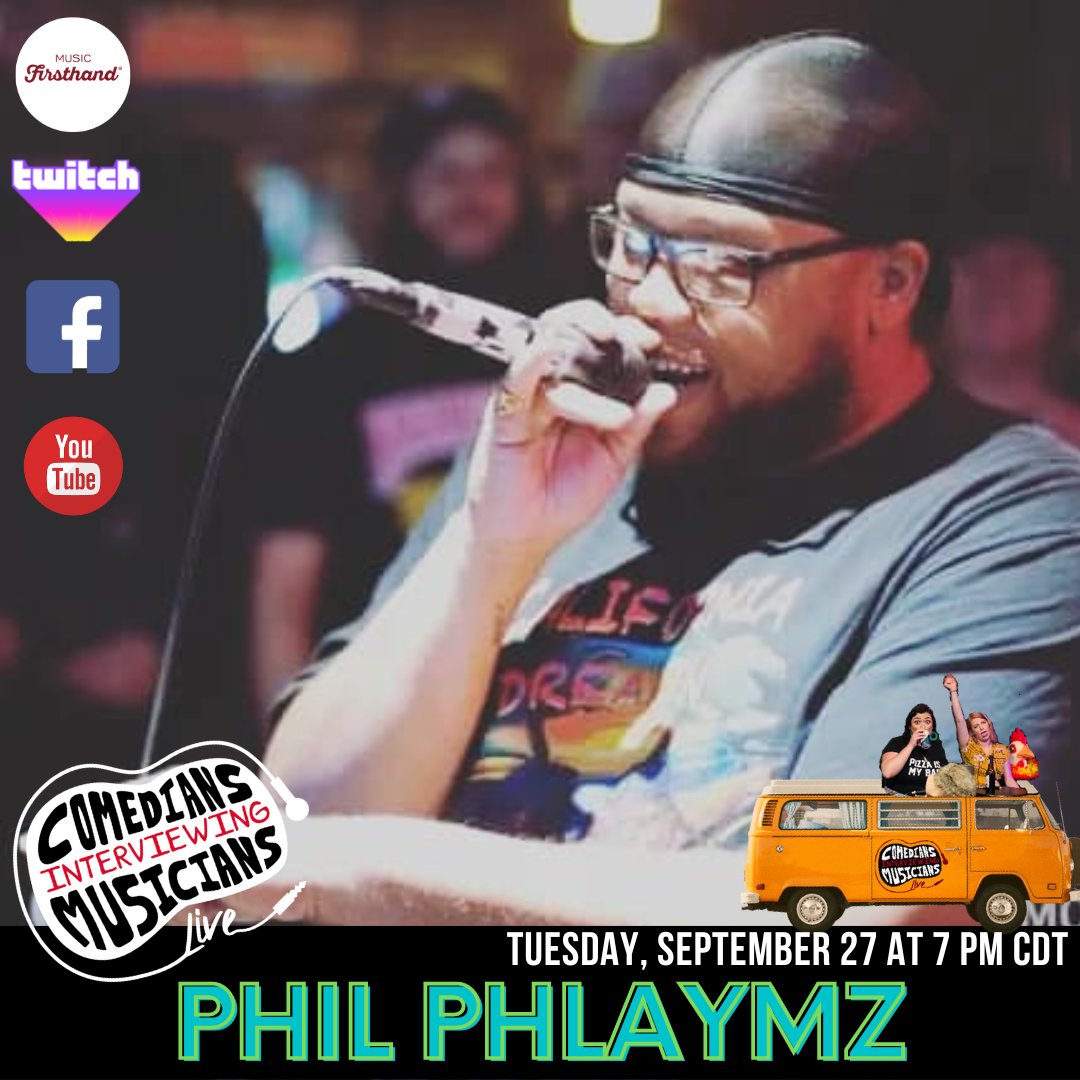 musicfirsthand's tweet photo. Tuesday night on Comedians Interviewing Musicians! We've got rap artist @phil_phlaymz on deck for music + stories...don't miss it at 7 PM Central on our streaming platforms! https://t.co/XGzI8muNBV