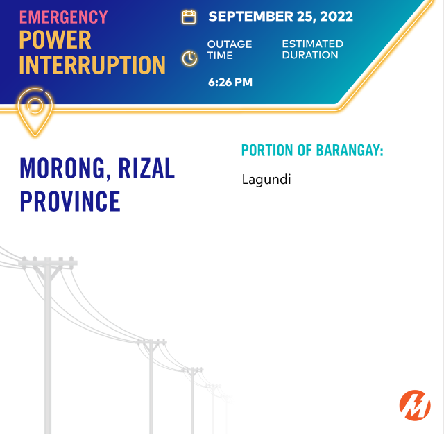 meralco's tweet photo. Your area in  Antipolo City, Baras, Morong and San Mateo, Rizal Province may have been affected by an emergency line trouble which occurred at 6:26 PM due to Typhoon Karding. 
Track the status of the outage through the Meralco Outage Map. 
https://t.co/VNxSiqn3kD https://t.co/9m2tSCg0ik