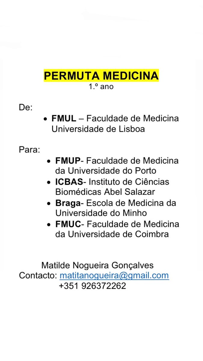 ng_matilde's tweet photo. #permuta #medicina #universidade #Fmul #FMUL #ICBAS #FMUC #FMUP https://t.co/ABvcf54ZbE