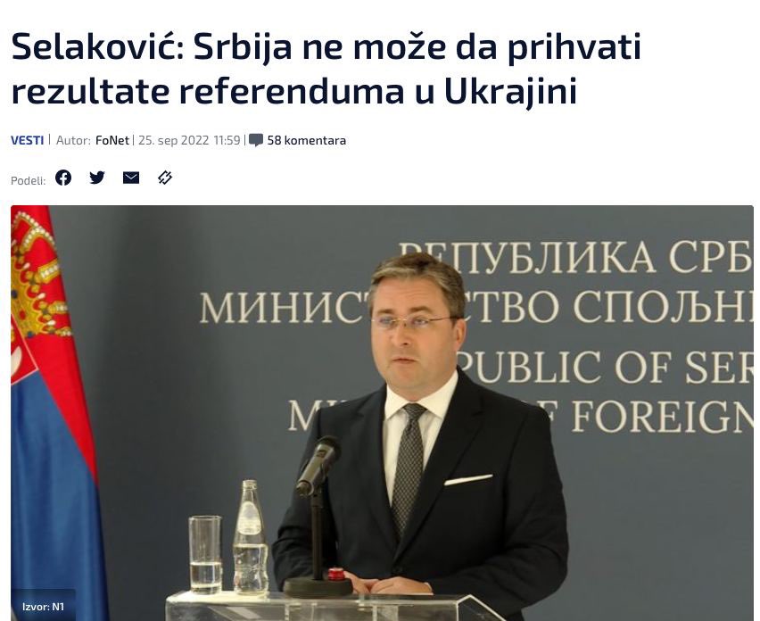 serbia, russia’s closest friend in europe, will not accept results of putin’s sham referendum in ukraine. maybe belarus will. that’s about it.