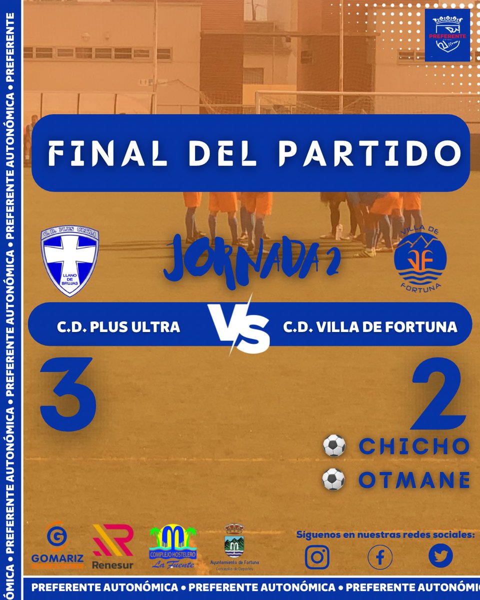 ⚽️ | #PREFERENTEAUTONÓMICA 

🗣 ¡Final del partido! 

➡️ Finaliza el partido en el #LlanoDeBrujas ante el #PlusUltra con la derrota de nuestro equipo por 3-2 con gol del equipo local en el último minuto. 

¡Ahora toca levantarse! 💪