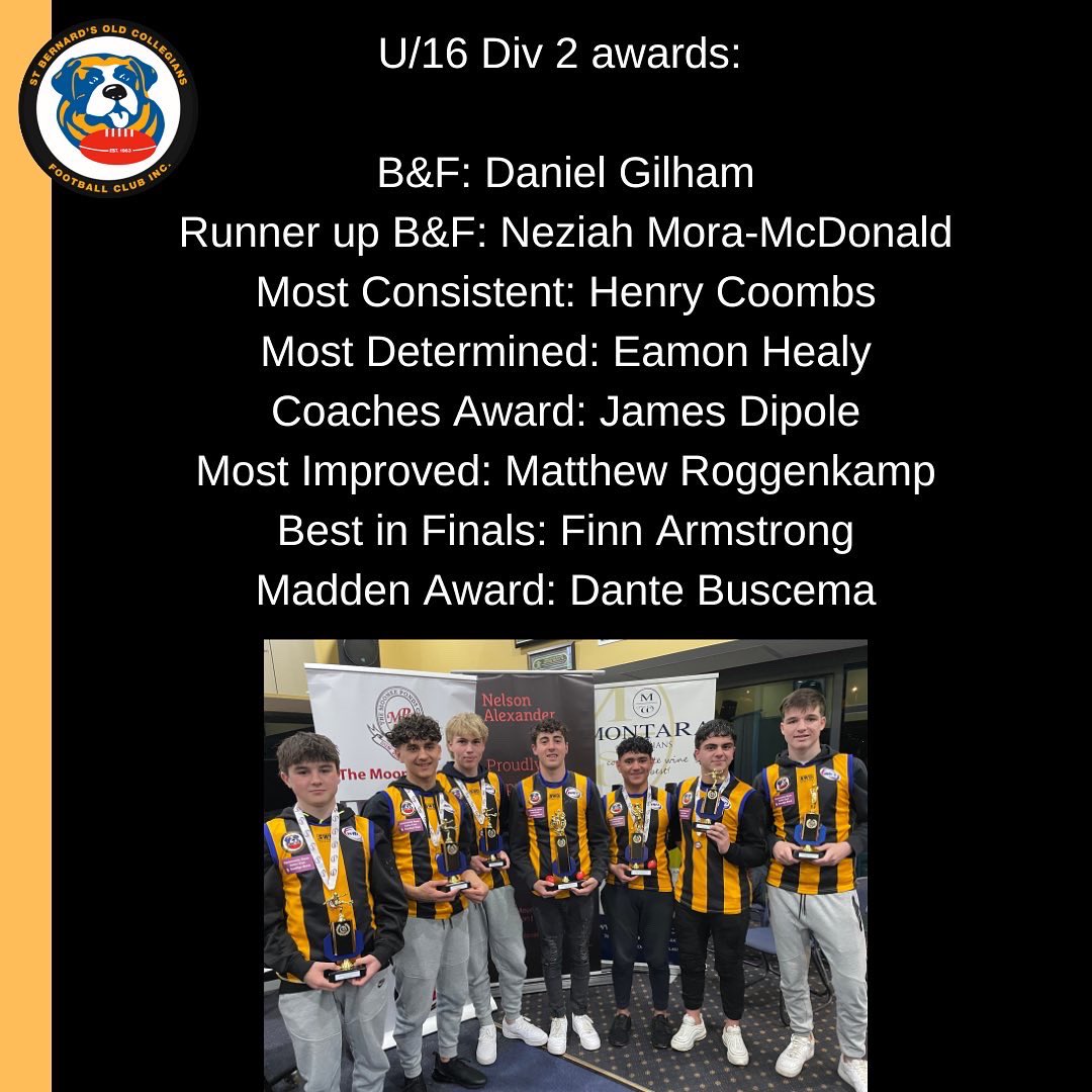 sbofc_juniors's tweet photo. 2/2 - 
Congratulations to the list of the medal/trophy recipients for all teams apart from our U/9’s #awards #wearestbernards #foreverstrong #upthepit #footy https://t.co/9xaGrRLd3u