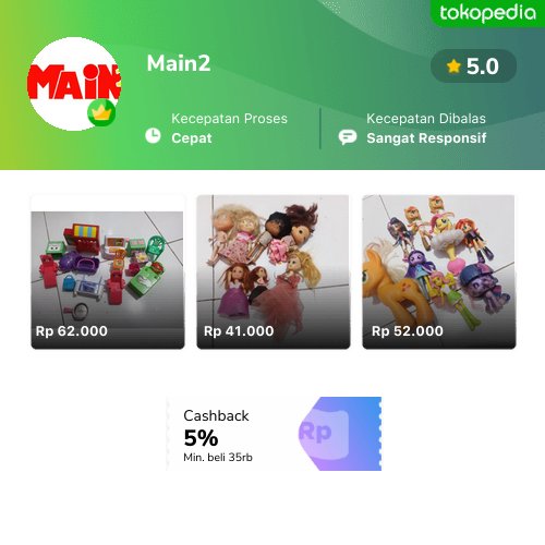egakoh's tweet photo. Semakin mudah belanja produk Main2 di Tokopedia. Cek aja, pasti ada yang kamu suka
https://t.co/vRXcyjdED3 https://t.co/PJxWjSXPM0