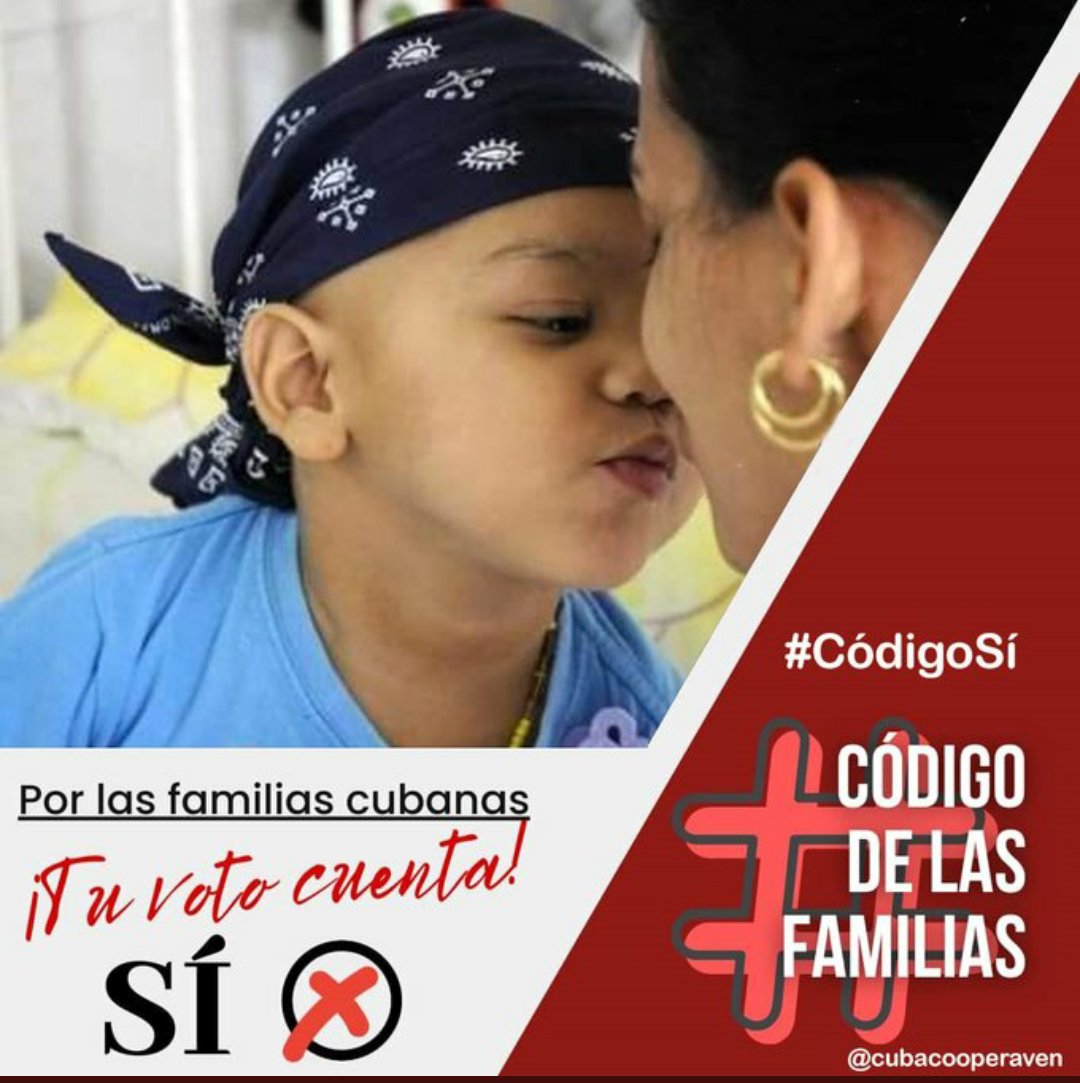 El código de la familia cubana nos ofrece más Amor,protección,
oportunidades,autonomía,inclusión,respeto, es el código donde todos aparecen representados #Yovotosi #CodigoSi #CodigoDeLaFamilia #CubaPorLaVida #CubaPorLaPaz <a href="/cubacooperaven/">Brigada Médica Cubana en Venezuela</a> <a href="/altunaga_perez/">Esthet Perez altunaga</a> <a href="/AdanVillavicen5/">Adan Villavicencio Guzmán</a>