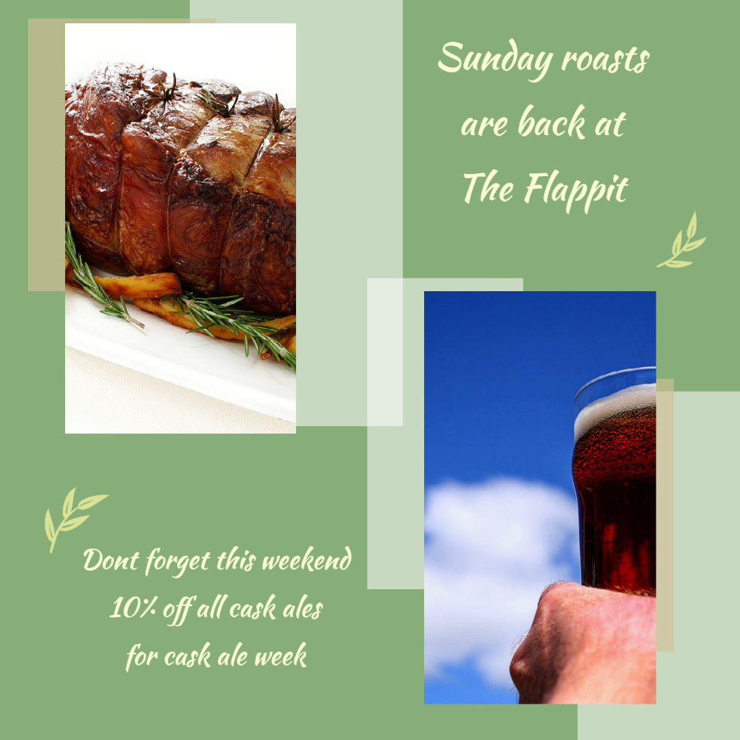 Sunday Roasts are back The Flappit, Honey Roast ham and beef Brisket on todays menu why not enjoy with a pint of #timothytaylors  Golden Best or #acornbrewery Barnsley Bitter all are cask ales have 10% off as part of #CaskAleWeek