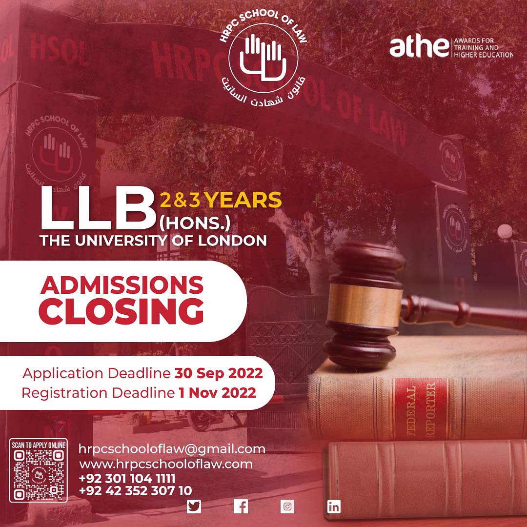 Admissions closing on 30th September for LL.B (Hons.) University of London program. Hurry up and get your applications in now! Apply now! For more about our programs: Call or WhatsApp us at: +92 301 1041111 or 042-35230710 #hrpc #school #law #lawyer #llb #llm #btt #athe #uk