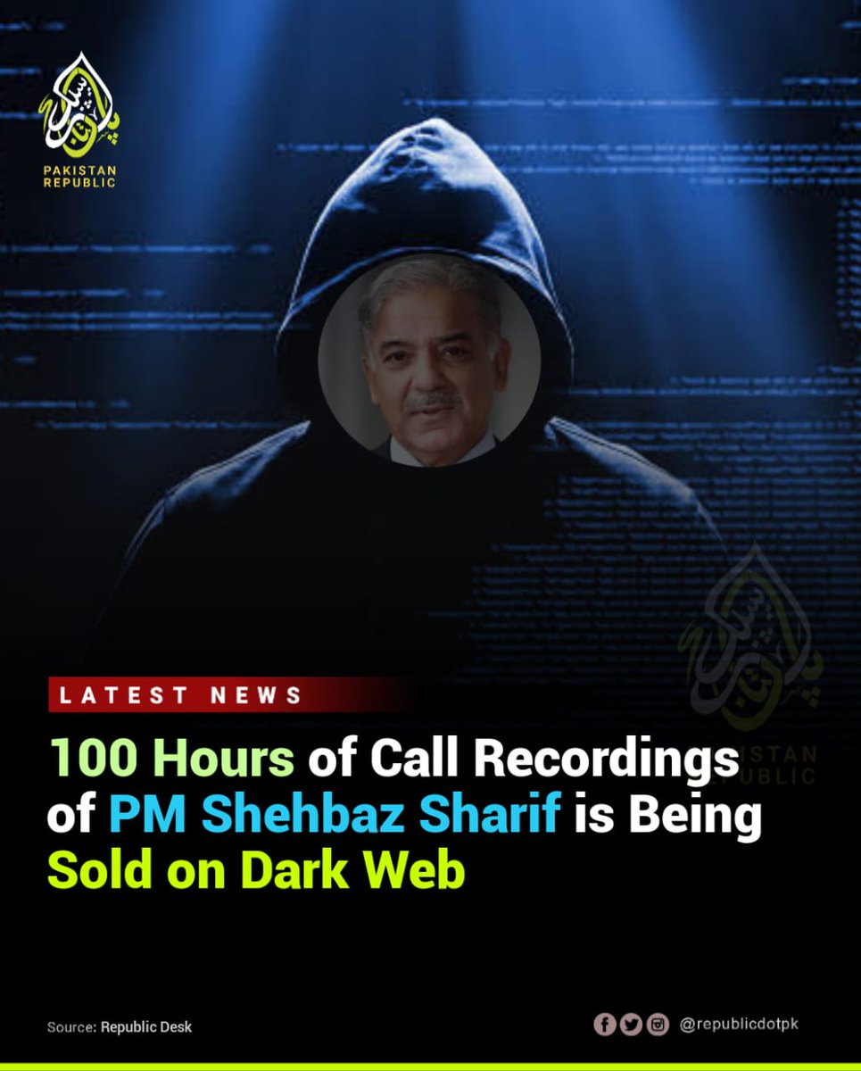 republicdotpk's tweet photo. Biggest security breach of Pakistan's history is reported as call recordings of PM Shehbaz Sharif and PMO of up to 100 hours is being sold on the dark web for $3000

#pakistanrepublic #WellDonePrimeMinister
#audioleak #AudioLeaks https://t.co/Mg6BDuQk7l