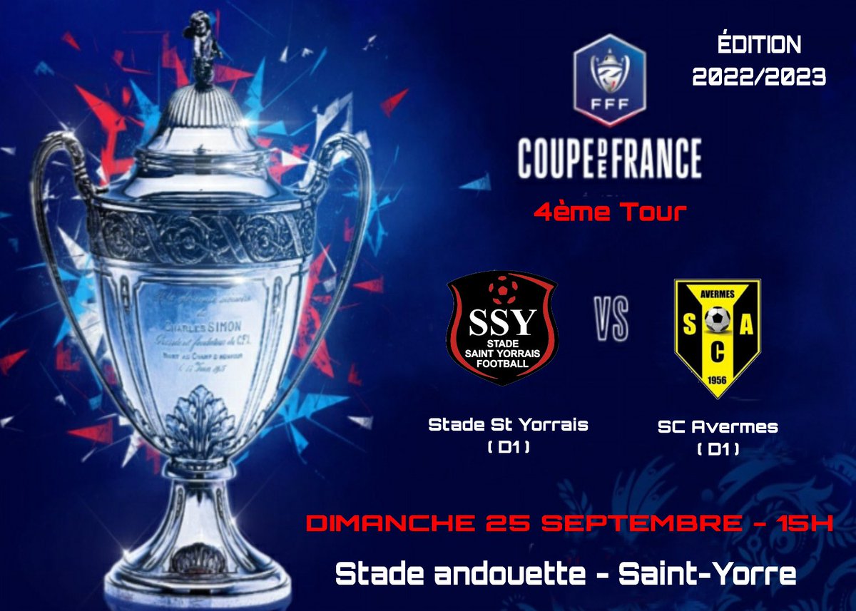 SCAvermes's tweet photo. 🟡[JOUR DE MATCH]⚫

🏆 #CoupeDeFrance #4emetour
📆 Dimanche 25 Septembre 
🕢 15h 
🆚️ Saint-Yorre 
🏟 Stade andouette - Saint-Yorre 

#matchday #football #SCAfoot03  #SCAvermes #tousenjauneetnoir💛🖤 #AllezleSCA💛🖤 #LigueRhôneAlpesAuvergne #DistrictAllier #SSYSCA #cdf #france https://t.co/qgvUEa1Tkl