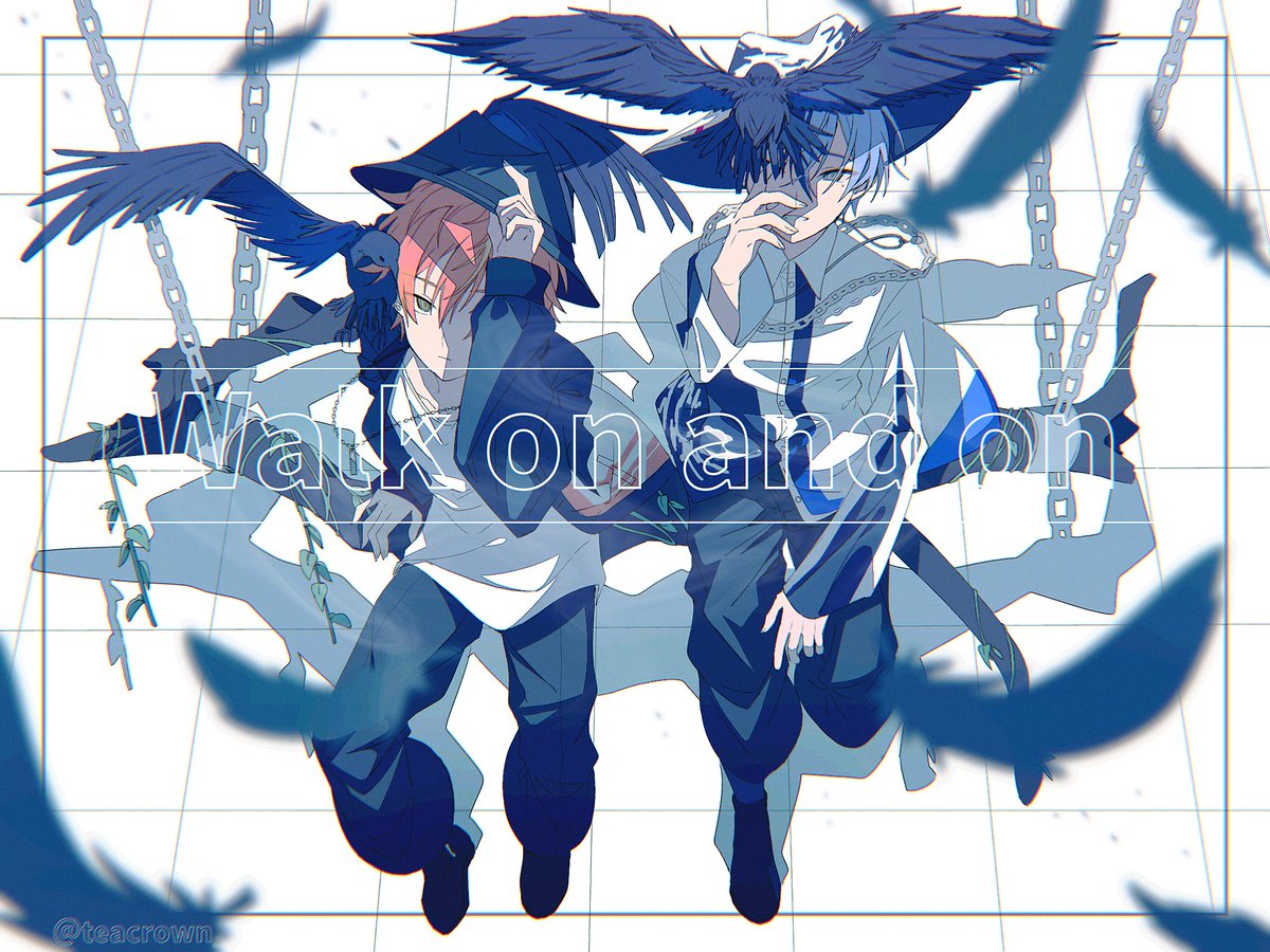 multiple boys 2boys bird male focus hat short hair chain  illustration images