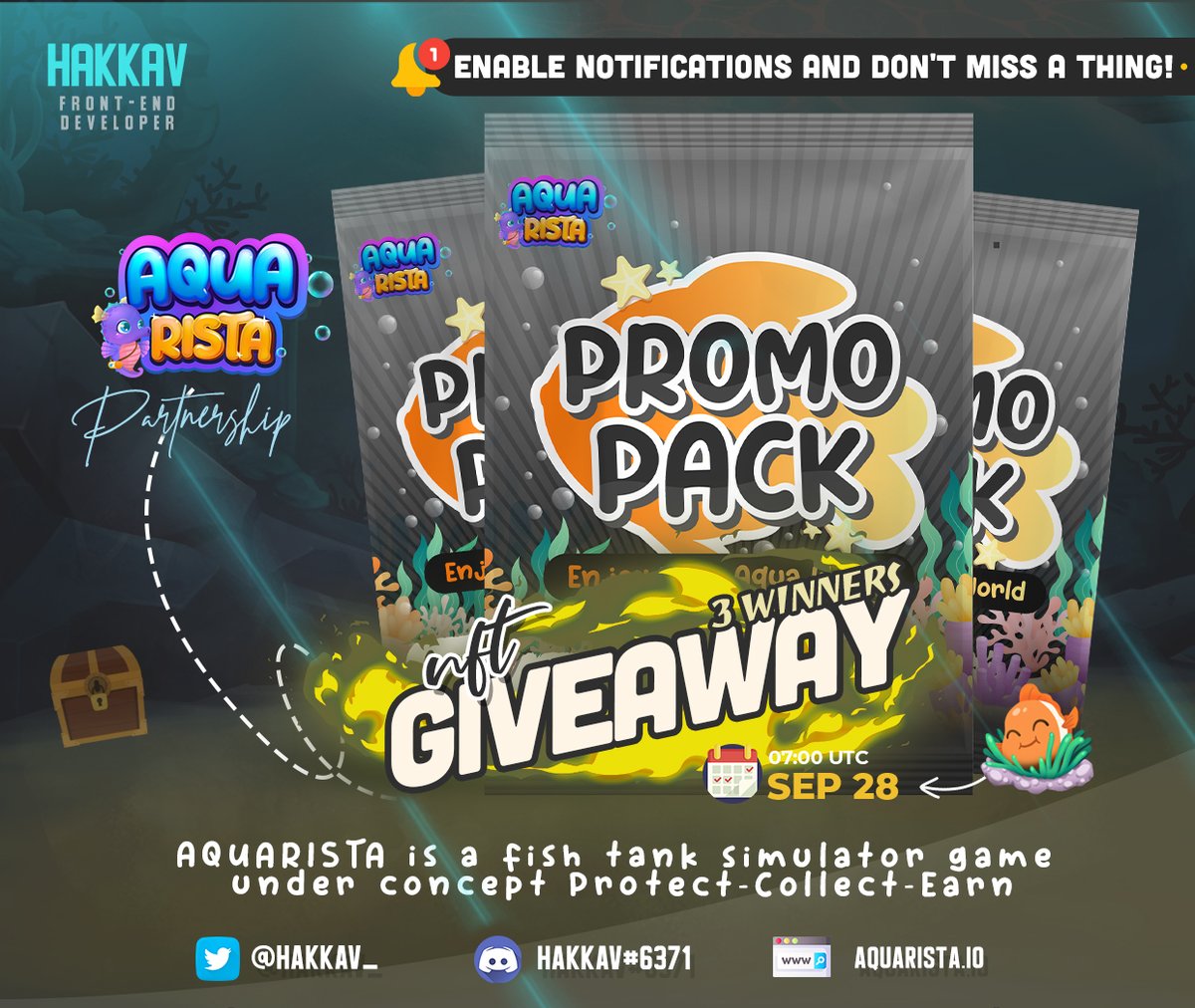 PROMO PACK: Aquarista🤿
1️⃣Follow @Aquarista6 &amp; <a href="/hakkav_/">Hakkav</a>
2️⃣Like, retweet and comment tagging +3 friends.
3️⃣Join discord.gg/THDrVEmQ
🗓️Ends 28/09 07:00 UTC

Participate now, good luck!🦁#NFTCommunity #NFTGiveaway #WAXP #NFTProjects #NFTdrop #SolanaNFT #NFT #NFTArt <a href="/WAX_io/">WAX</a>