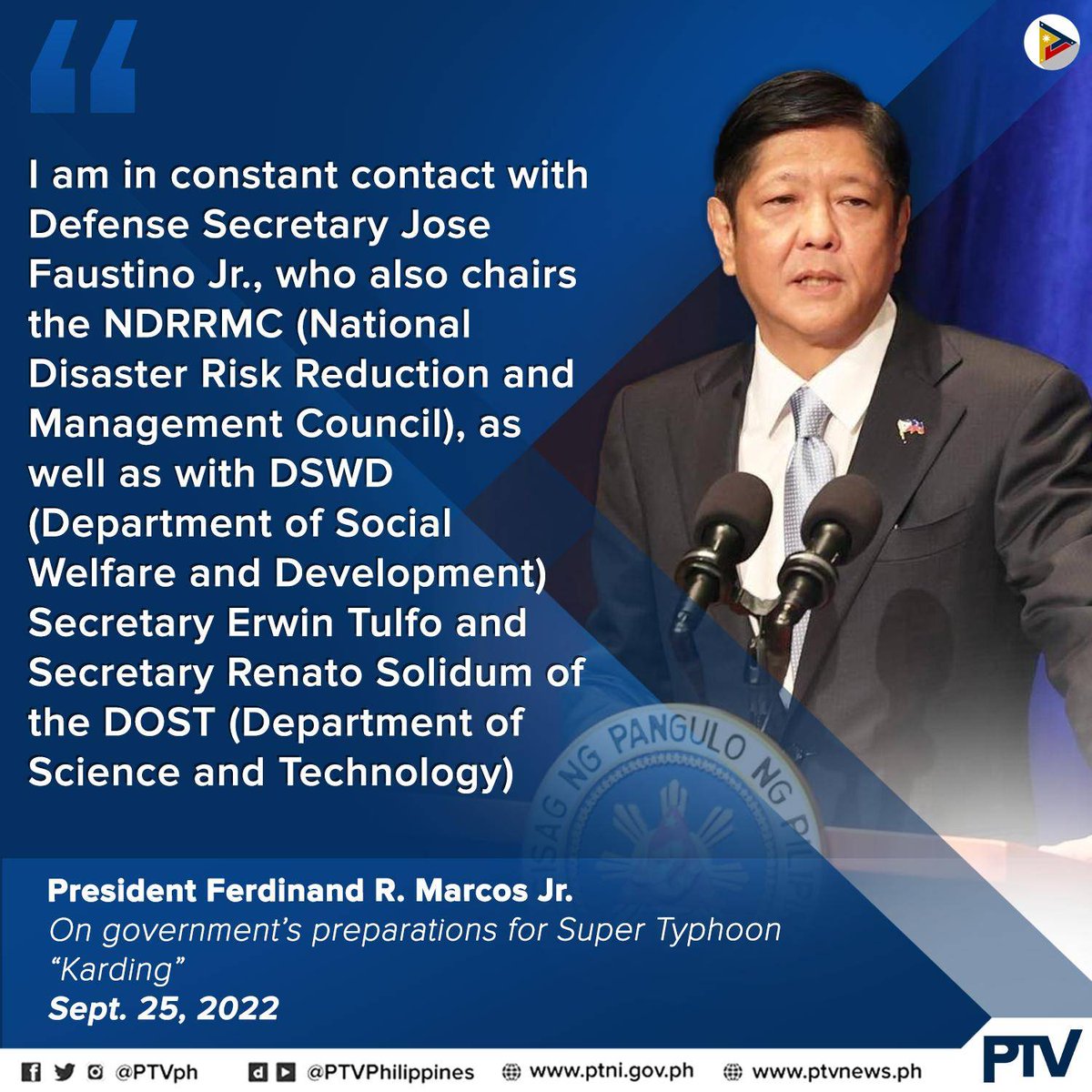 BASAHIN: Inihayag ni Pangulong Ferdinand R. Marcos Jr. na patuloy ang kanyang komunikasyon sa NDRRMC, DSWD, DOST bilang paghahanda sa pananalasa ng Super Typhoon #KardingPH.