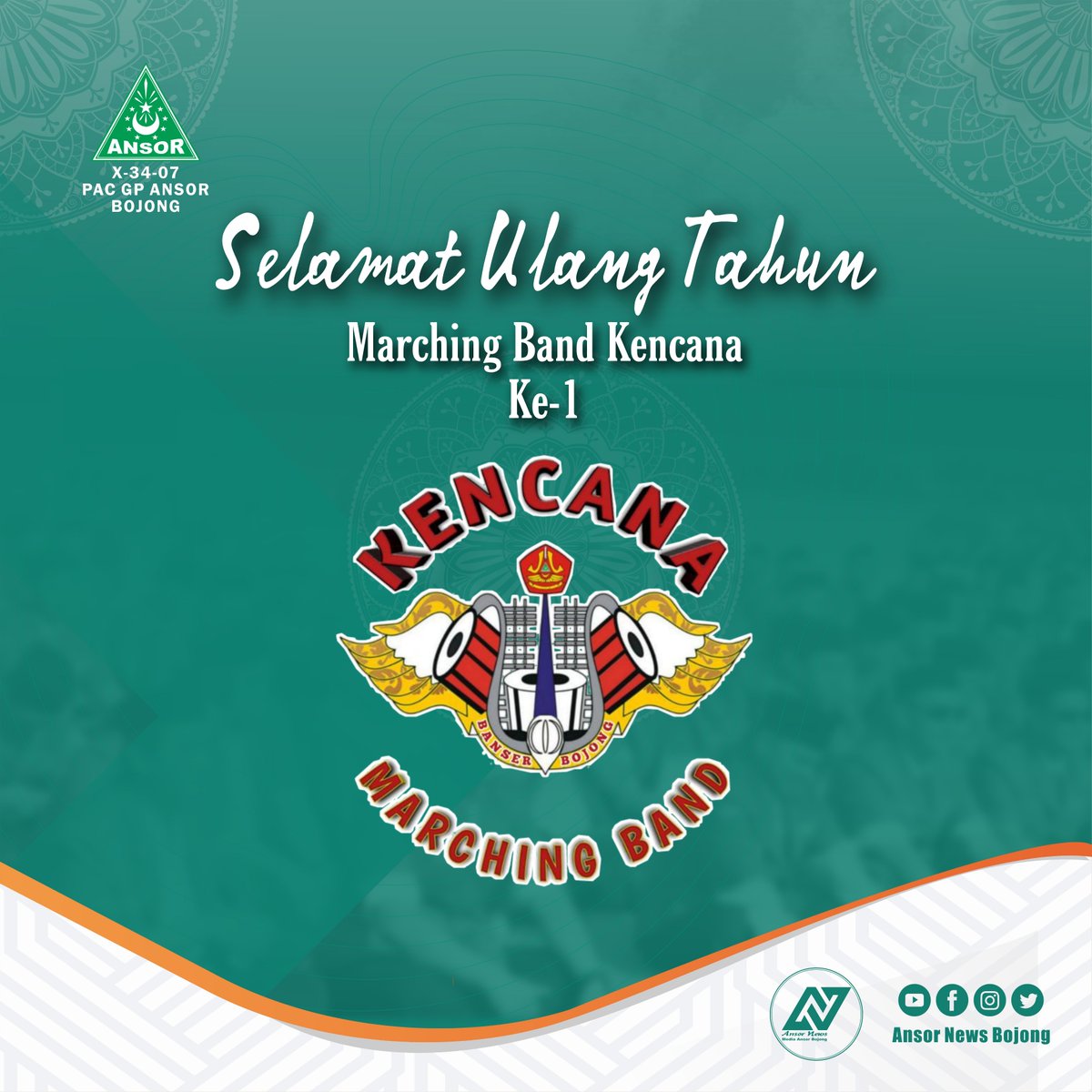 NewsAnsor's tweet photo. Selamat Ulang Tahu Ke 1 Marching Band Kencana PAC GP Ansor Bojong

Semoga MB Kencana semakin maju, eksis dan dikenal luas di Kabupaten Pekalongan maupun daerah lain

Kencangkan pukulannya
Susun melodinya
Ciptakan harmonisasi
Untuk merebut hati kami https://t.co/4uZa9l6HdK