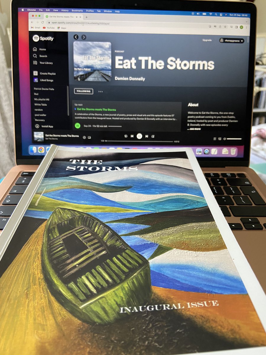 Tuning in now to @EatTheStorms podcast and will be singing along with my glossy copy of the Inaugural issue of @StormsJournal in my hand. What a beautiful way to spend a Sunday morning lie in. 💫🎧⛈🎧💫