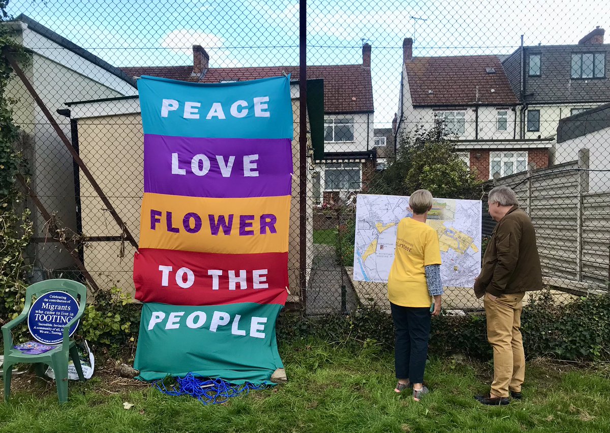 summerstown182's tweet photo. @Chldminderlea @FFishponds @FishpondsFields @lucyhneal @kateallan7671 @deep2rap @maryapshipley @TootingPaul @AmCritchard @kath_church @TootComKitchen Thanks everybody for the invitation to showcase the #PlanetTooting #MigrationCelebration Blue Plaque at #FishpondsField! See you all @TootingMarket on Sunday where it will be unveiled by very special guests! #peace #love #flowertothepeople https://t.co/A6Zhz8idvt https://t.co/oS7pBgd8td