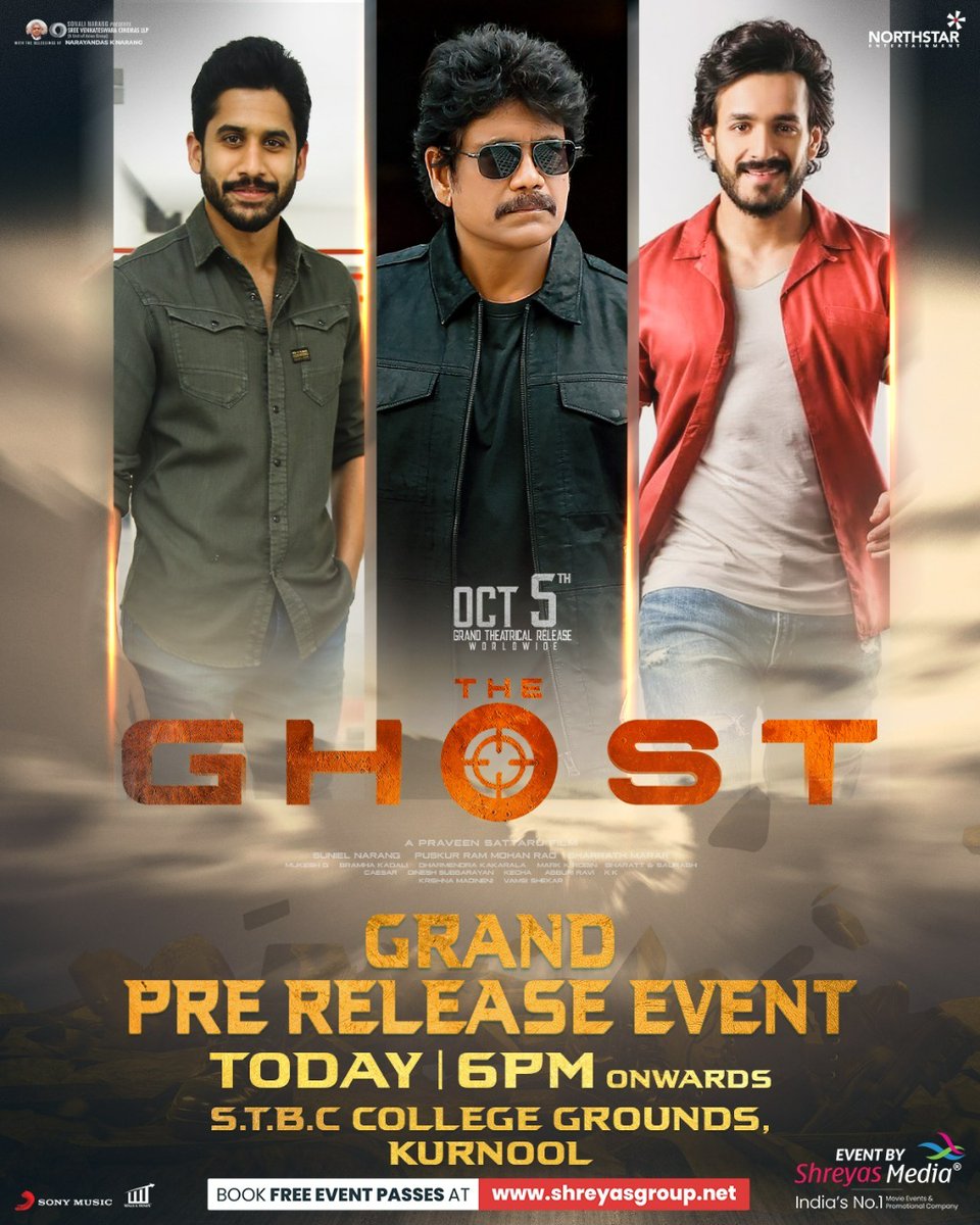 Madras Mamey (@vel4122) on Twitter photo . <a href="/iamnagarjuna/">Nagarjuna Akkineni</a> to arrive in Kurnool Today for the Spectacular Event of #TheGhost ⚔️
The sensational Akkineni Trio is going to grace the event!✌️
🎟️bit.ly/TGPasses
<a href="/sonalchauhan7/">SONAL CHAUHAN</a> <a href="/PraveenSattaru/">Praveen Sattaru</a> <a href="/SVCLLP/">Sree Venkateswara Cinemas LLP</a> <a href="/nseplofficial/">Northstar Entertainment</a> <a href="/AnnapurnaStdios/">Annapurna Studios</a>
<a href="/AsianSuniel/">Suniel Narang</a> #NarayanDasNarang . <a href="/iamnagarjuna/">Nagarjuna Akkineni</a> to arrive in Kurnool Today for the Spectacular Event of #TheGhost ⚔️
The sensational Akkineni Trio is going to grace the event!✌️
🎟️bit.ly/TGPasses
<a href="/sonalchauhan7/">SONAL CHAUHAN</a> <a href="/PraveenSattaru/">Praveen Sattaru</a> <a href="/SVCLLP/">Sree Venkateswara Cinemas LLP</a> <a href="/nseplofficial/">Northstar Entertainment</a> <a href="/AnnapurnaStdios/">Annapurna Studios</a>
<a href="/AsianSuniel/">Suniel Narang</a> #NarayanDasNarang