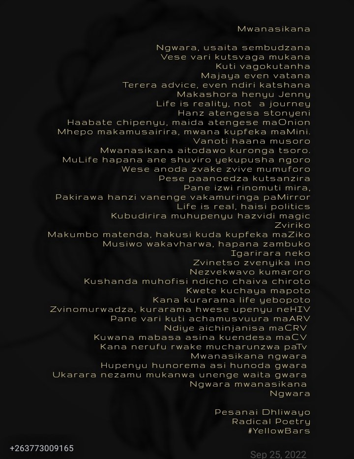 RadicalPoetry_'s tweet photo. Ngwara Mwanasikana.
A very deep  poem
Afro-Poetry.
#RadicalPoetry https://t.co/QWVCxjxFMh