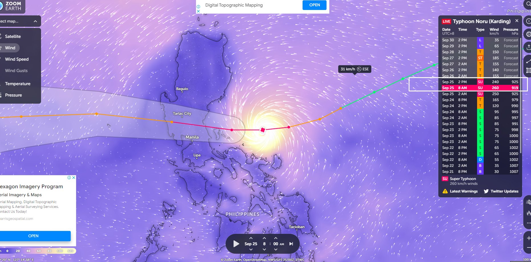 Tony Logarta on Twitter: "260km/h around 8am....240km/h around 2pm..155 km/h when it will reach