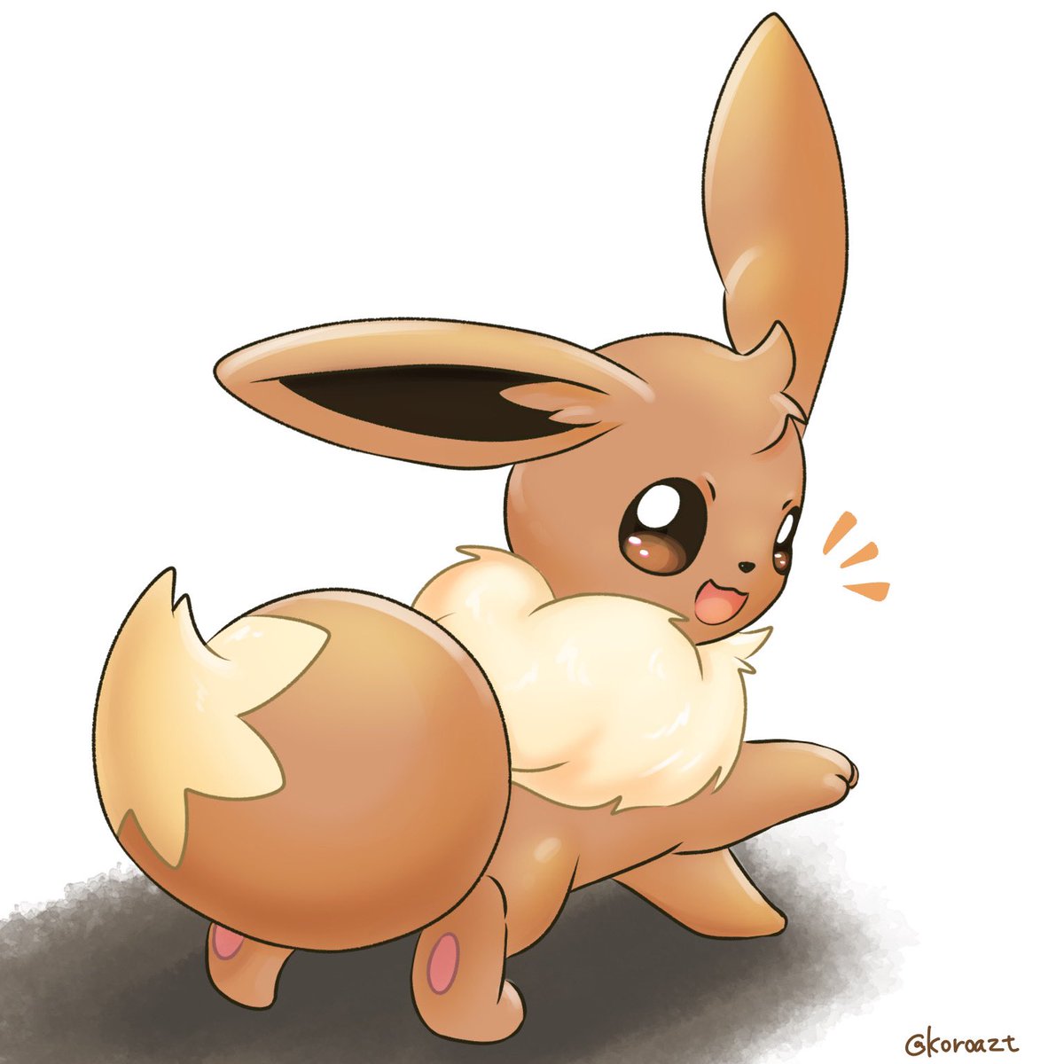 eevee no humans open mouth pokemon (creature) smile solo notice lines brown eyes  illustration images