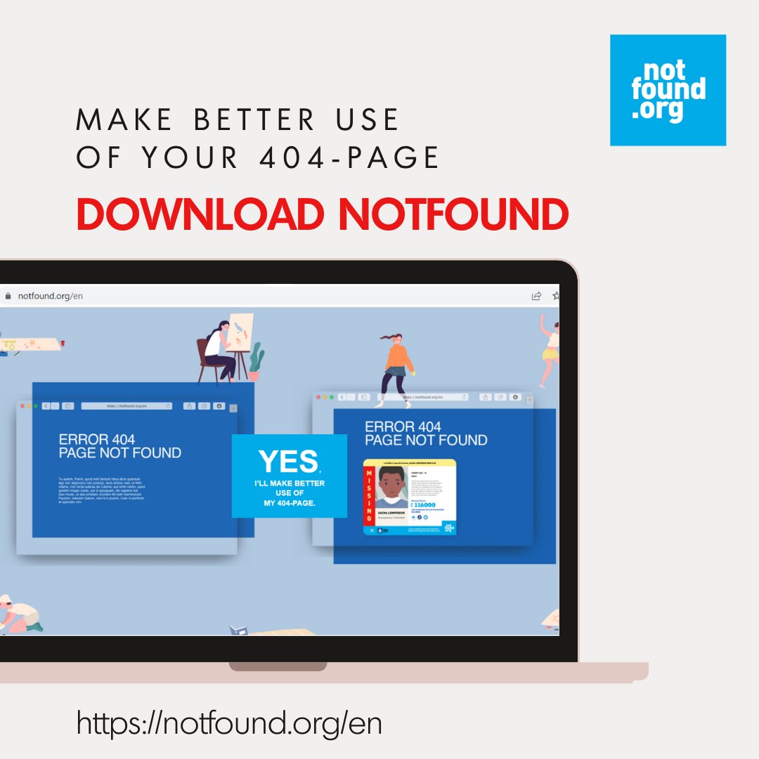 MissingChildEU's tweet photo. Today is #NotFoundDay, a day to bring hope to the families of missing children by converting 404 error pages into posters of missing children through the NotFound web app. Help find missing children and download the app to your website for https://t.co/Cw20PMKqBt https://t.co/VfXBUH60K9