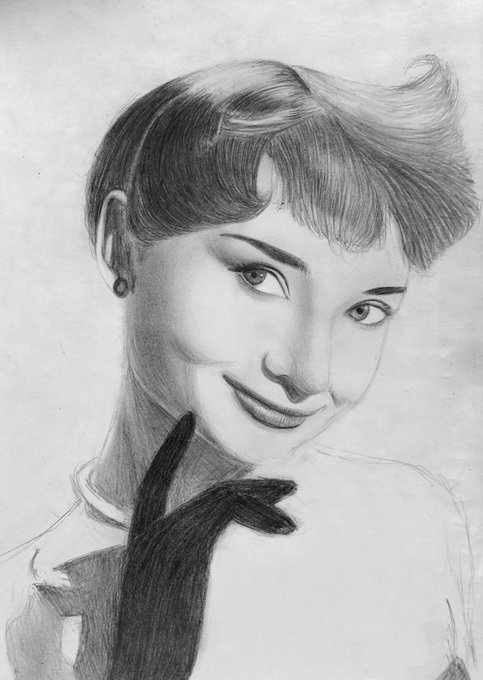 鉛筆画 美人画 オードリー・ヘップバーン www.mirkine.com