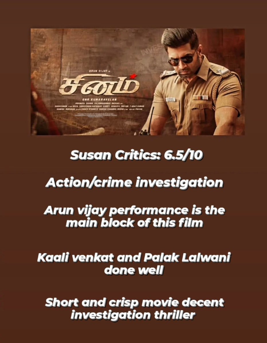 Sinam movie review
@arunvijayno1 action block performance and all cast done well
#sinam #ps1 #yaanai #varisu #ThalapathyVijay #NaaneVaruvean #arunvijayinborrder #VTK #TamilCinema #VarisuPongal2023 #VarisuPongal #Kollywood #Trending #JoyceParker #arunvijay #ThalapathyVijay