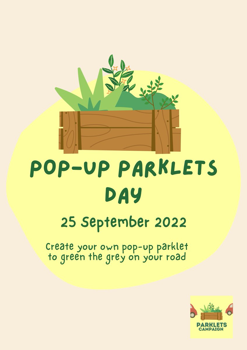 Parklets_UK's tweet photo. 📢 Today's the day!
UK Pop-up Parklets Day! 
The sun is shining where we are, hopefully for you too. ☀️
Grab a chair, the newspaper or book, a game, or chalk for the kids to draw on the tarmac, and create space on your road! 
Send us pics! 📸 https://t.co/nasRIh0s7W
