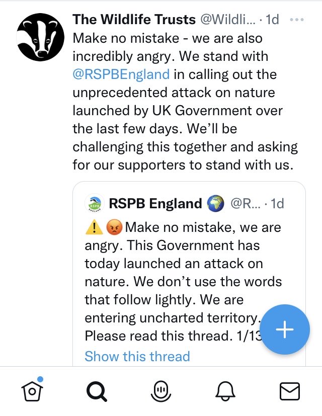 ASmallAMount's tweet photo. Strong words from 4 giants of #nature conservation representing millions of Brits. 🦡 🐼 🐦 🌳 ⁦⁦@WWF_UK_Politics⁩ ⁦@nationaltrust⁩ ⁦@RSPBEngland⁩ ⁦@WildlifeTrusts⁩ https://t.co/9LTVAsxl95
