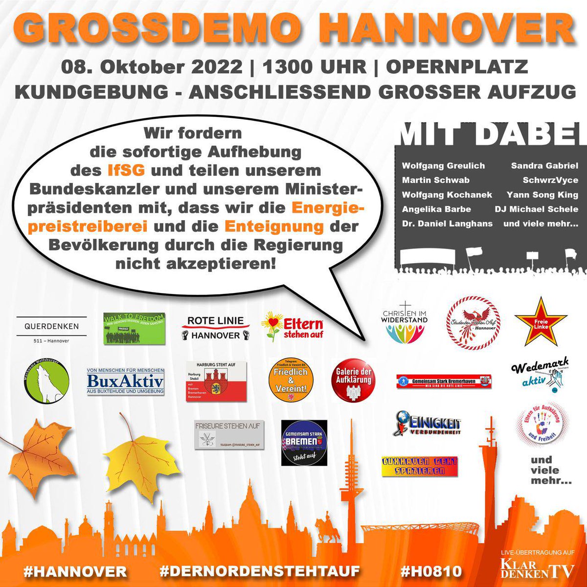 DeutscherSchfe3's tweet photo. Auf der ganzen Welt wird darüber berichtet, dass am Samstag, den 8. Oktober in #Hannover eine Großdemo stattfindet für:
▶️Frieden
▶️Freiheit
▶️Selbstbestimmung
▶️Bezahlbare Energie und Lebensmittel
Die niedersä. Landeshauptstadt wird gewaltig beben. #Niedersachsen #heisserherbst https://t.co/GgSnbqjiSh