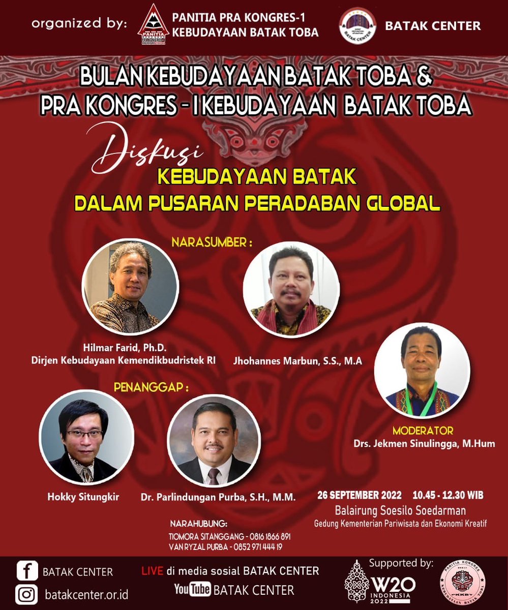 bandungfe's tweet photo. Tomorrow, the president of the institute, Hokky Situngkir, as co-founder of Open Digital Library of Indonesian Traditional Culture @infobudaya @sobatBudaya will be at the BATAK CENTER discussing Batak Heritage within the global civilization. https://t.co/Ua2HLLexub